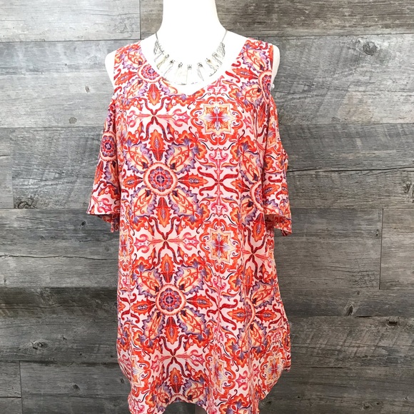 Counterparts Top Blouse Cold Shoulder Print - Picture 3 of 6